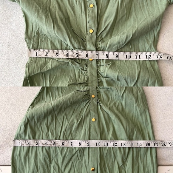NWT Zara Gathered Linen Blend Shirt Dress S Green Gold Buttons - Picture 12 of 12